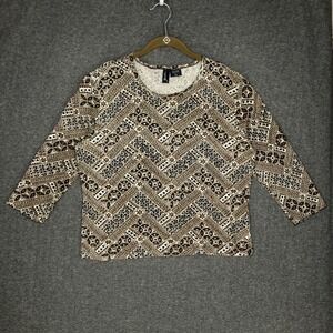 Y2K Zashi Shirt Women's M Brown Black Paisley Floral Sequin Beaded